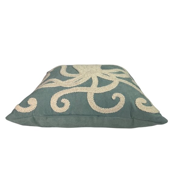 Pier 1 Throw Pillow Seafoam Green Octopus Textured CottageCore Beach Nautical - Picture 4 of 4